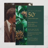 エメラルドグリーン金ゴールドフローラ50周年記念写真 招待状 (正面/裏面)