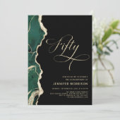 エメラルドグリーン金ゴールドブラックアゲート50誕生日 招待状 (スタンド正面)