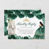 エメラルドグリーン金ゴールドプリンセスキンセアニラRSVPカード 出欠カード (正面/裏面)