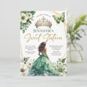 エメラルドグリーン金ゴールドプリンセスティアラフローラスウィート16 招待状 (スタンド正面)
