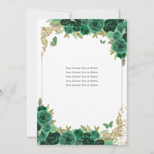 エメラルドグリーン金ゴールドプリンセスフローラキンセアニラ 招待状 (裏面)