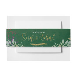 エメラルドグリーン金ゴールドボタニカルベルベットラグジュアリー結婚ズ 招待状ベリーバンド