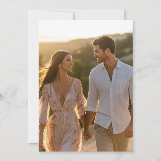 エメラルドグリーン金ゴールドボホ写真我々はYes結婚の 招待状 (裏面)