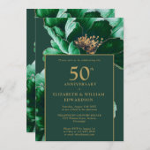 エメラルドグリーン金ゴールドモダンフローラ50周年 招待状 (正面/裏面)