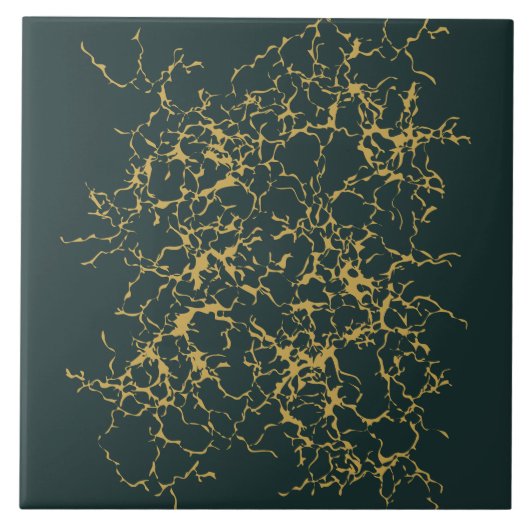 エメラルドグリーン金ゴールドモダン抽象芸術 タイル (正面)
