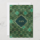 エメラルドグリーン金ゴールドモロッコアーチムスリム結婚ズ 招待状 (裏面)