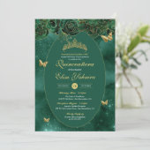 エメラルドグリーン金ゴールドラグジュアリーバタフライキンセアニェラ 招待状 (スタンド正面)