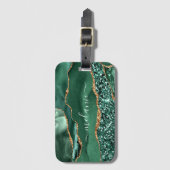 エメラルドグリーン金ゴールドラゲージタグ付名前をカスタムする ラゲッジタグ (正面縦)