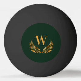 エメラルドグリーン金ゴールドローレルリースモノグラムイニシャル 卓球ボール