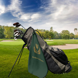 エメラルドグリーン金ゴールドローレルリース名モノグラム ゴルフタオル