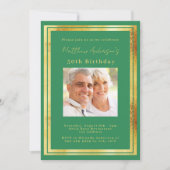 エメラルドグリーン金ゴールド写真誕生日 招待状 (正面)