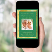 エメラルドグリーン金ゴールド写真誕生日 招待状