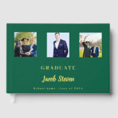 エメラルドグリーン金ゴールド名スクリプトphoto卒業 ゲストブック (正面)