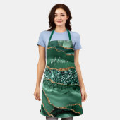 エメラルドグリーン金ゴールド大理石名前をカスタムするエプロンギフト エプロン (着用した状態)