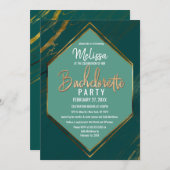 エメラルドグリーン金ゴールド幾何大理石バチェロレッテ 招待状 (正面/裏面)