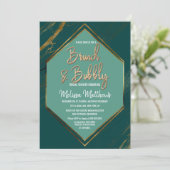 エメラルドグリーン金ゴールド幾何大理石ブランチバブリー 招待状 (スタンド正面)