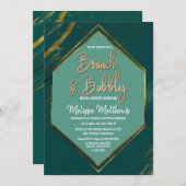 エメラルドグリーン金ゴールド幾何大理石ブランチバブリー 招待状 (正面/裏面)