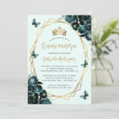 エメラルドグリーン金ゴールド幾何学フローラクインセアニラ 招待状 (スタンド正面)