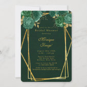 エメラルドグリーン金ゴールド幾何学的フローラブライダルシャワー 招待状 (正面)