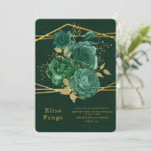 エメラルドグリーン金ゴールド幾何学的フローラブライダルシャワー 招待状 (スタンド正面)