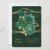 エメラルドグリーン金ゴールド幾何学的フローラブライダルシャワー 招待状 (正面)