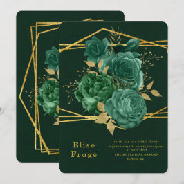 エメラルドグリーン金ゴールド幾何学的フローラブライダルシャワー 招待状