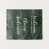 エメラルドグリーン金ゴールド幾何学的ブライダルシャワーへようこそ タペストリー (正面(横))