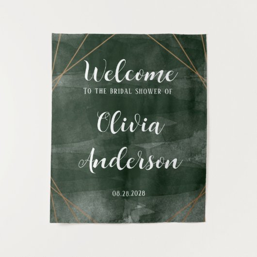 エメラルドグリーン金ゴールド幾何学的ブライダルシャワーへようこそ タペストリー (正面)