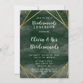 エメラルドグリーン金ゴールド幾何学的ブリデスメイドランチョン 招待状 (正面)