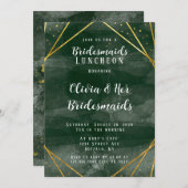 エメラルドグリーン金ゴールド幾何学的ブリデスメイドランチョン 招待状 (正面/裏面)