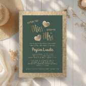 エメラルドグリーン金ゴールド恋しく思ハートミセス・ブライダルシャワー 招待状