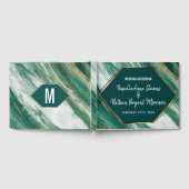 エメラルドグリーン金ゴールド抽象芸術アガテマーブル結婚ズ ゲストブック (全面)