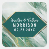 エメラルドグリーン金ゴールド抽象芸術アガテマーブル結婚ズ スクエアシール (正面)