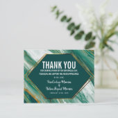 エメラルドグリーン金ゴールド抽象芸術アゲートマーブルサンキューユー ポストカード (スタンド正面)