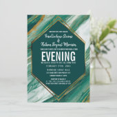 エメラルドグリーン金ゴールド抽象芸術アゲート大理石披露宴 招待状 (スタンド正面)