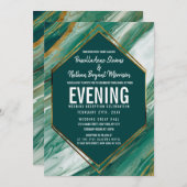 エメラルドグリーン金ゴールド抽象芸術アゲート大理石披露宴 招待状 (正面/裏面)