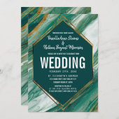 エメラルドグリーン金ゴールド抽象芸術アゲート大理石結婚ズ 招待状 (正面/裏面)