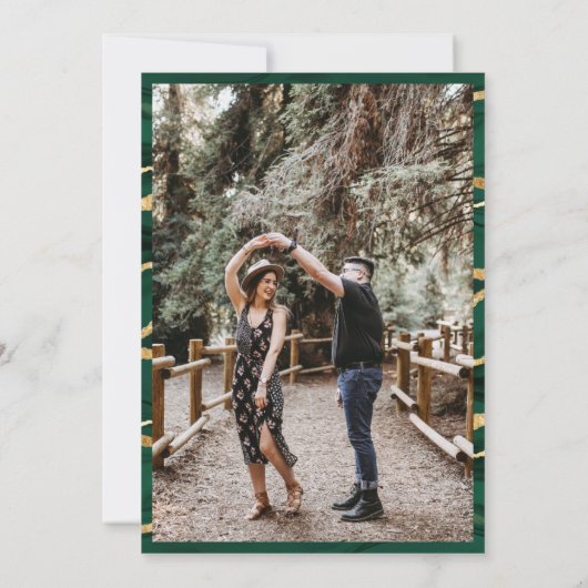 エメラルドグリーン金ゴールド流体インクフォト結婚ズ 招待状 (裏面)