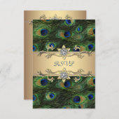 エメラルドグリーン金ゴールド王室のインディアンピーコックRSVP 出欠カード (正面/裏面)