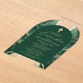 エメラルドグリーン金ゴールド瑪瑙の確認エレガント アクリル招待状 (レイダウン)