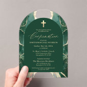 エメラルドグリーン金ゴールド瑪瑙の確認エレガント アクリル招待状 (インサイチュ (ポータブル))