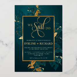 エメラルドグリーン金ゴールド箔まだ誓いを更新する 箔招待状