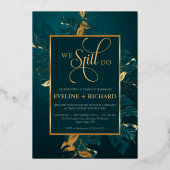 エメラルドグリーン金ゴールド箔まだ誓いを更新する 箔招待状 (正面)