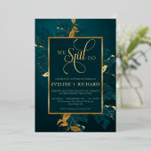 エメラルドグリーン金ゴールド箔まだ誓いを更新する 箔招待状 (立ち正面)