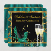 エメラルドグリーン金ゴールド素晴らしいヒール誕生日パーティー2 招待状 (正面/裏面)