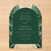 エメラルドグリーン金ゴールド結婚アゲートエレガントズ アクリル招待状 (正面)