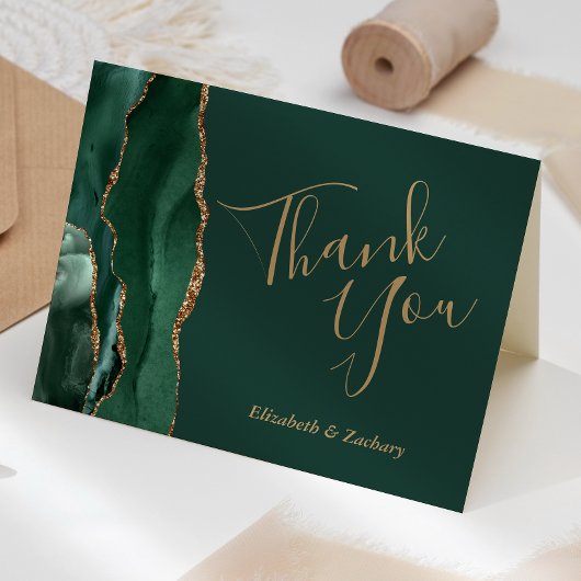 エメラルドグリーン金ゴールド結婚ズ・サンキュー カード
