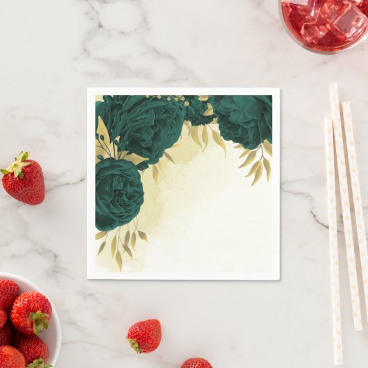 エメラルドグリーン金ゴールド結婚フローラ スタンダードカクテルナプキン (インサイチュ)