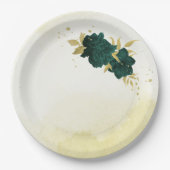 エメラルドグリーン金ゴールド結婚フローラ ペーパープレート (正面)