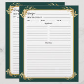 エメラルドグリーン金ゴールド葉レシピバインダーページ (正面/裏面)